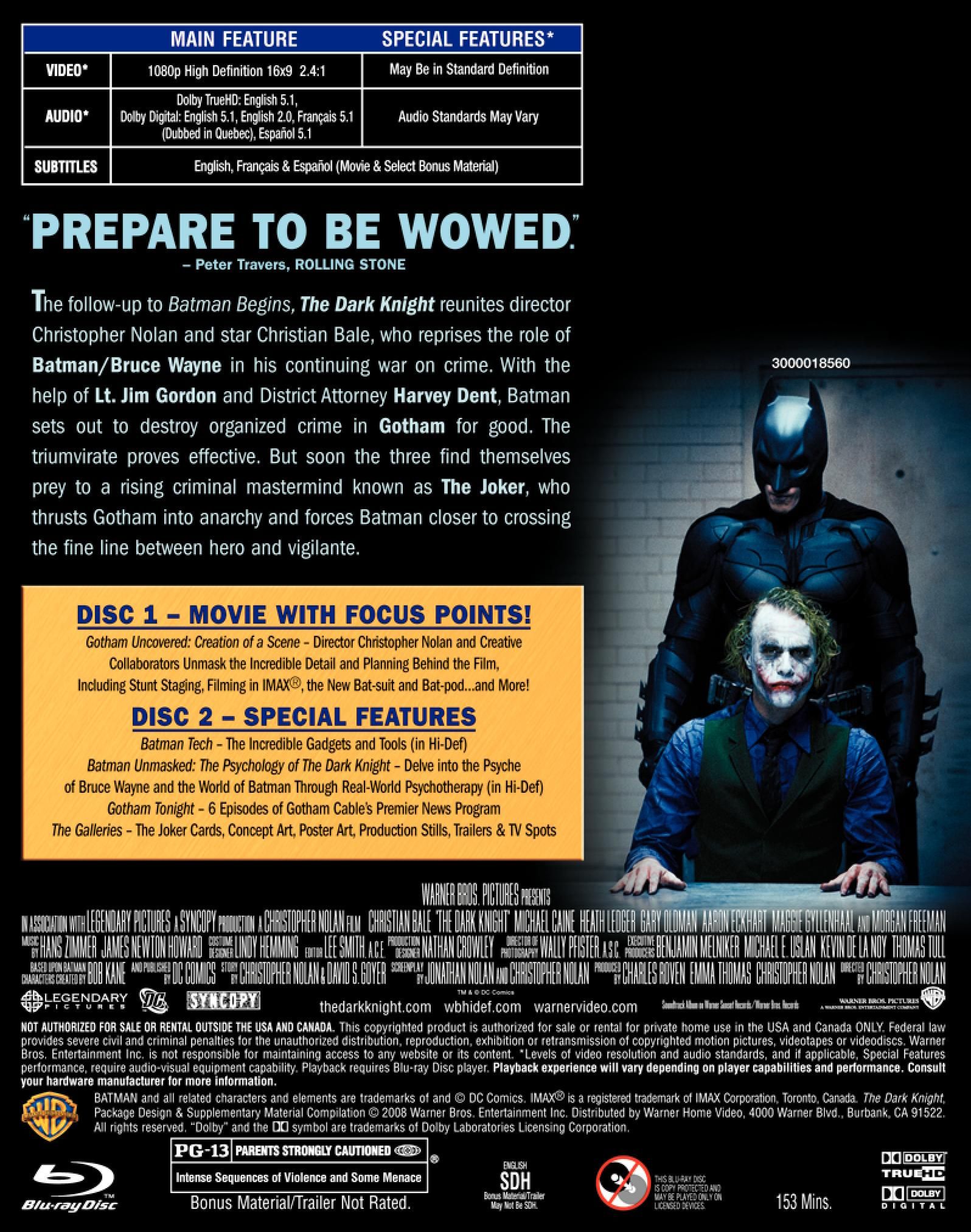 The Dark Knight On DVD Back Cover