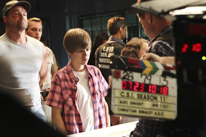 Justin Bieber on the set of CSI: Crime Scene Investigation