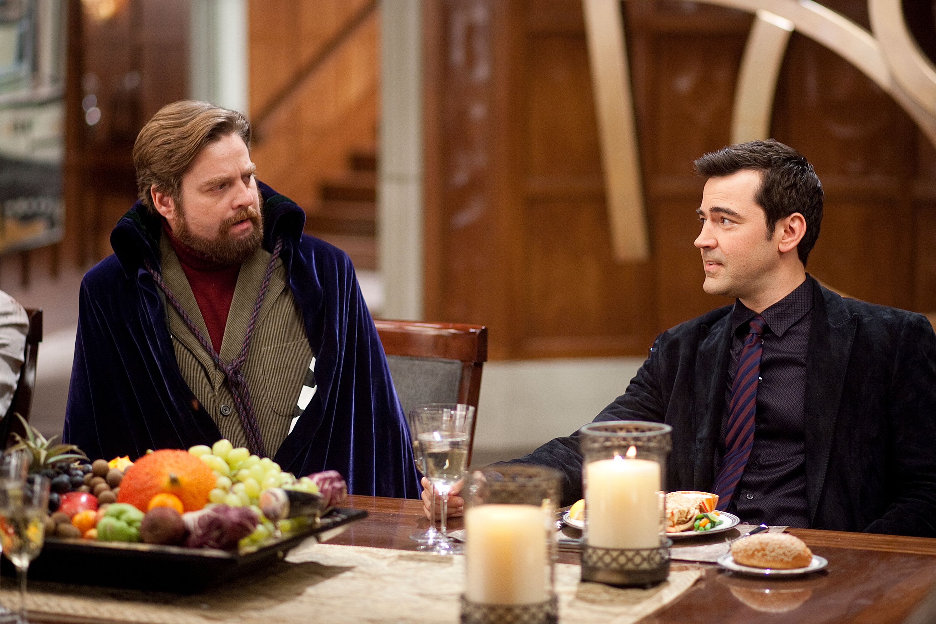 Zach Galifianakis and Ron Livingston chat over a Dinner for Schmucks{37} &#160It's a financial company. &#160The idea is that they do, you know, the old school leverage buy outs. &#160You know, find a perfectly good company, buy it and carve it up. &#160Which, in a way, is the same thing that they are doing to the people that they are bringing in. &#160Just bringing 'em in and carving them up.
