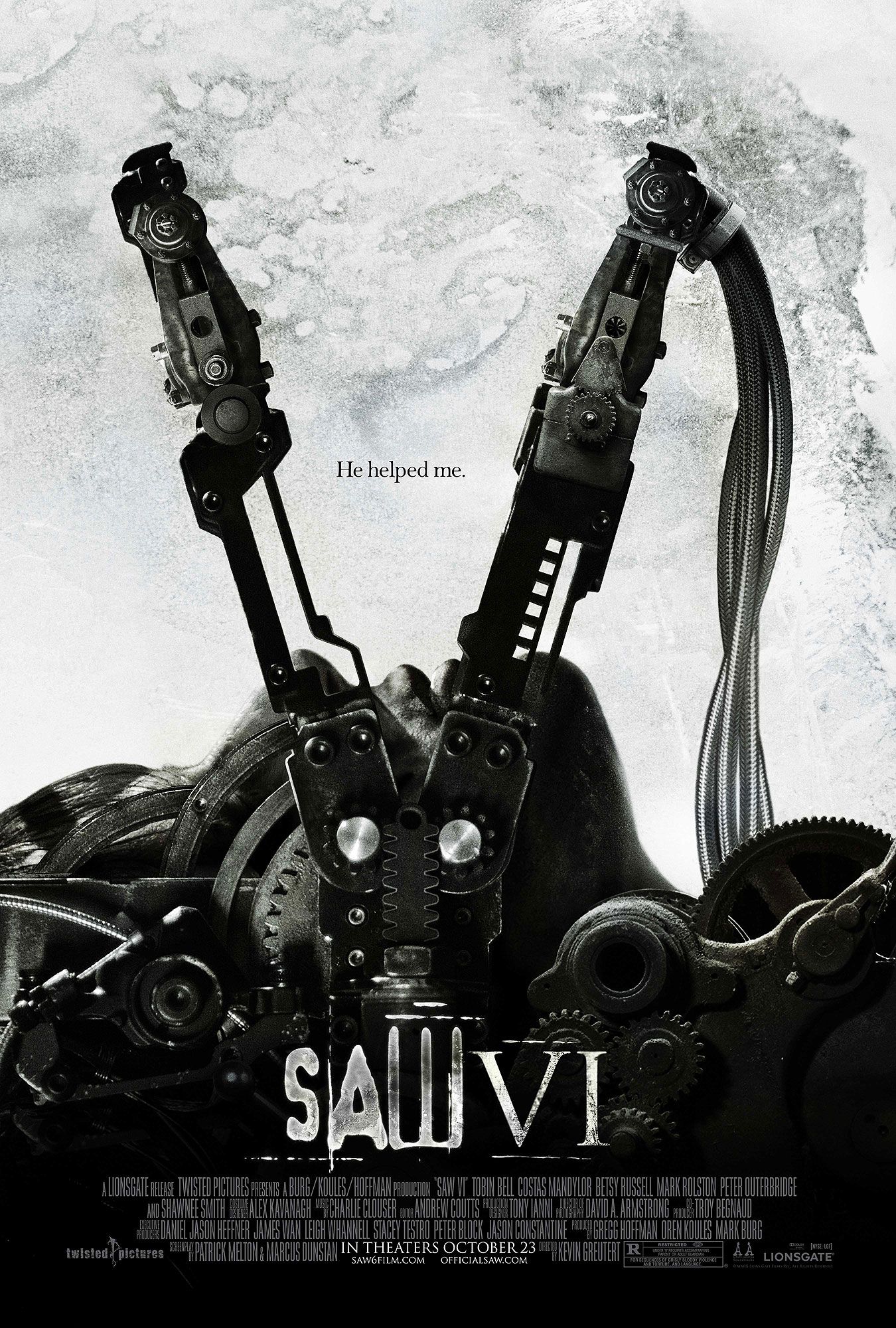Saw VI{6} will continue the Halloween tradition of Jigsaw in theaters on October 23 and you just know we have to celebrate the latest installment of this classic horror franchise. We have a brand new contest running and we're giving away such prizes as womens and mens t-shirts, nurse one-sheet posters, final one-sheet posters, teaser glove posters and teaser Bullz-Eye posters. You know these prizes will surely go fast, so play out little game and enter this contest today!