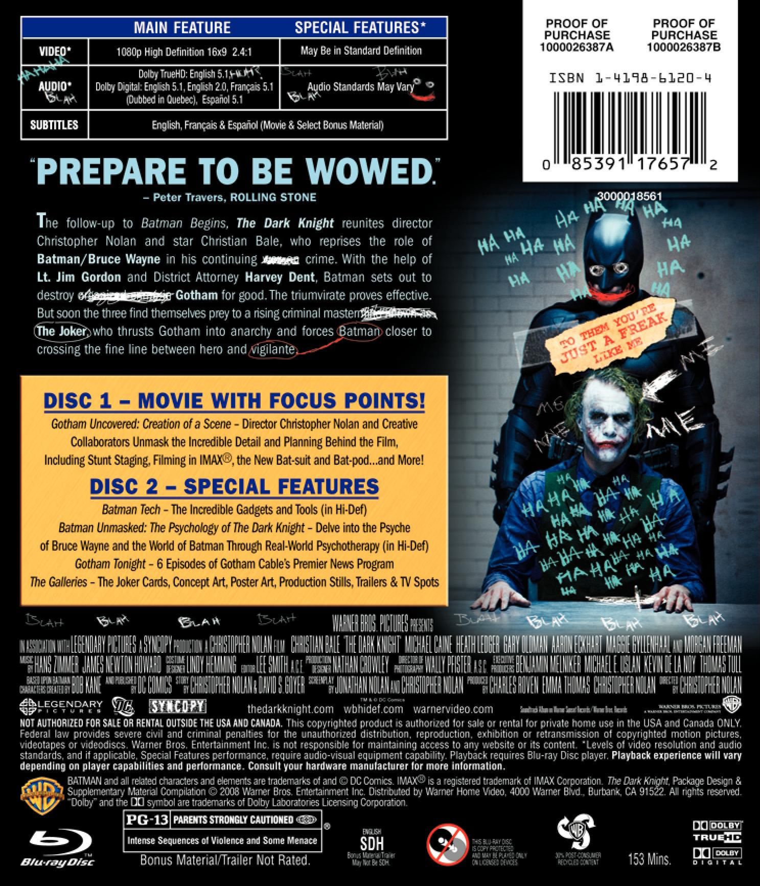 The Dark Knight On Blu-ray Back Cover