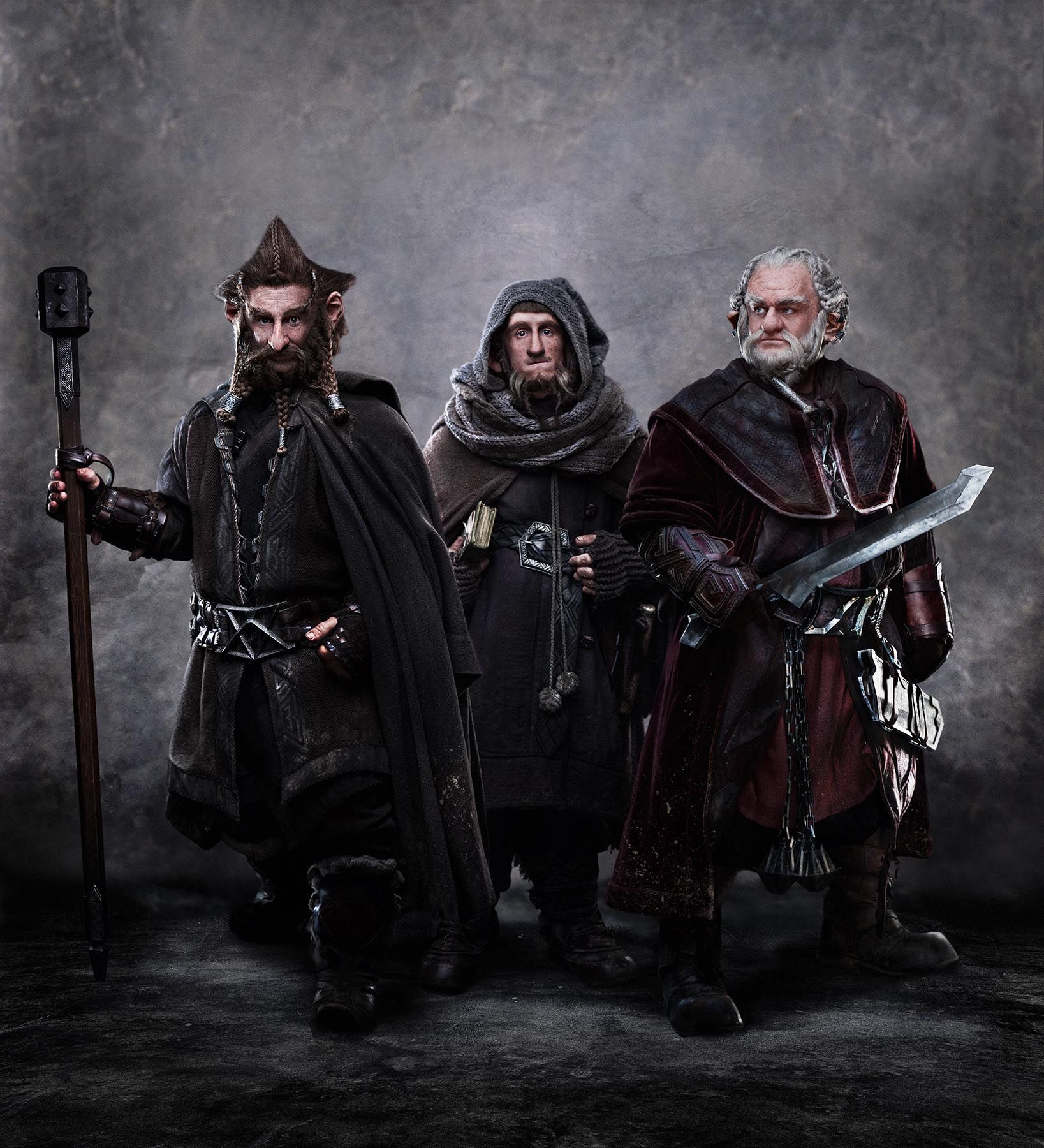 Jed Brophy as Nori, Adam Brown as Ori and Mark Hadlow as Dori in The Hobbit