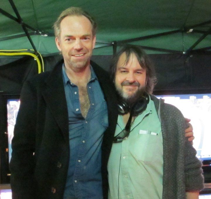 Hugo Weaving and Peter Jackson on the set of The Hobbit