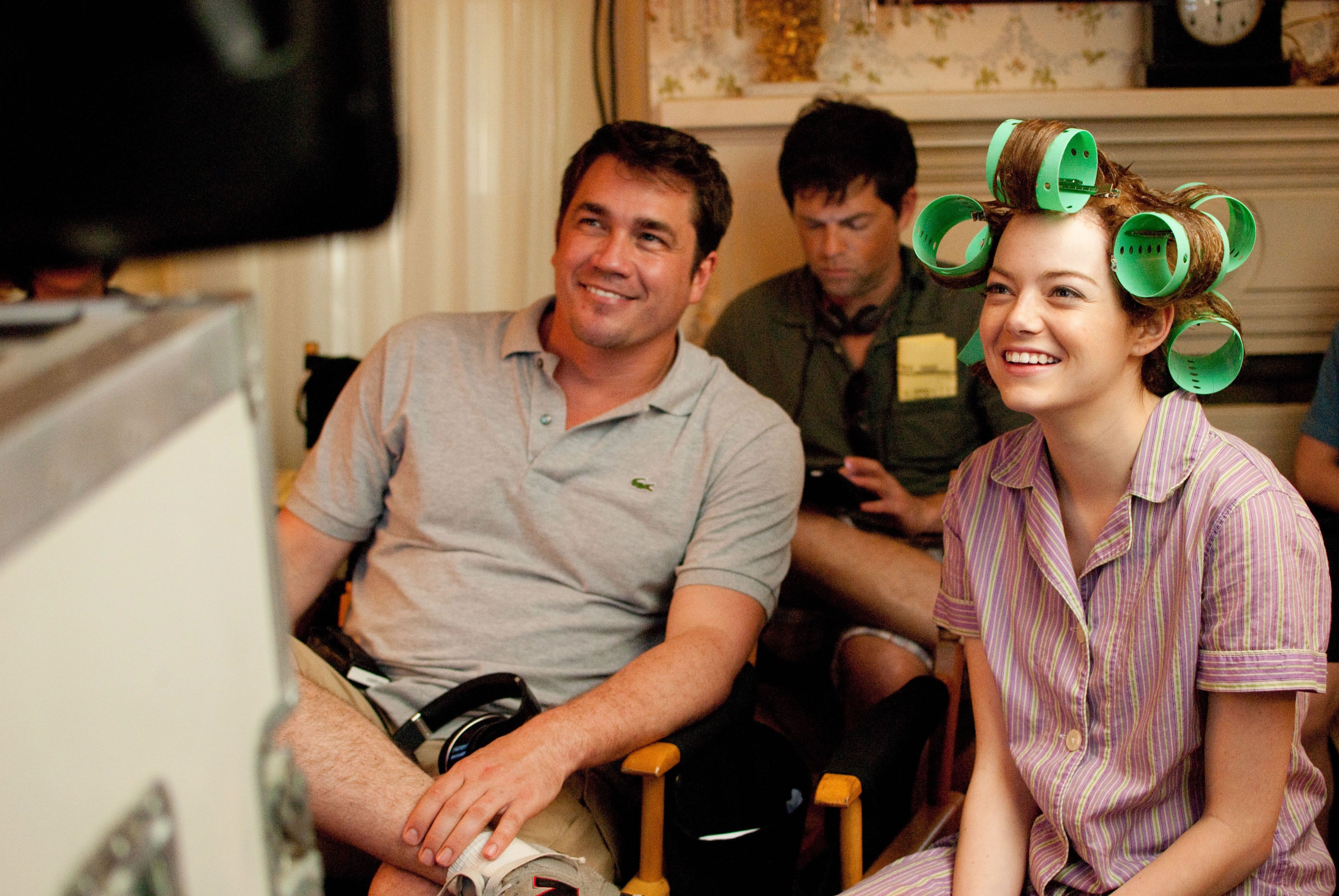 Director Tate Taylor and Emma Stone on The Help set