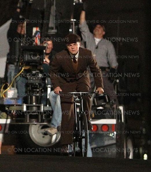 Lenoardo DiCaprio riding through the J. Edgar set
