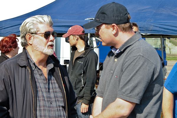 George Lucas on the set of Red Tails