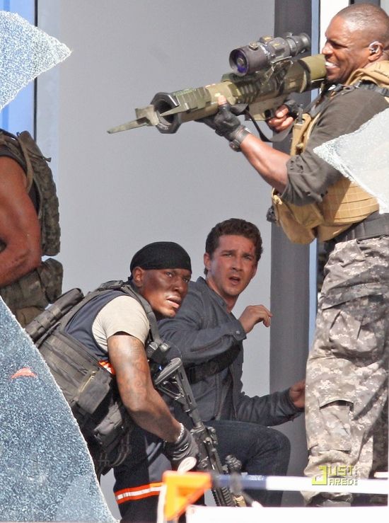 Shia LaBeouf and Tyrese Gibson on the Transformers 3 set