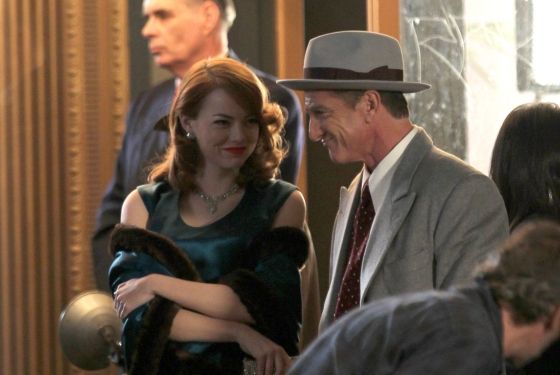 Emma Stone and Sean Penn on the Gangster Squad Set #1