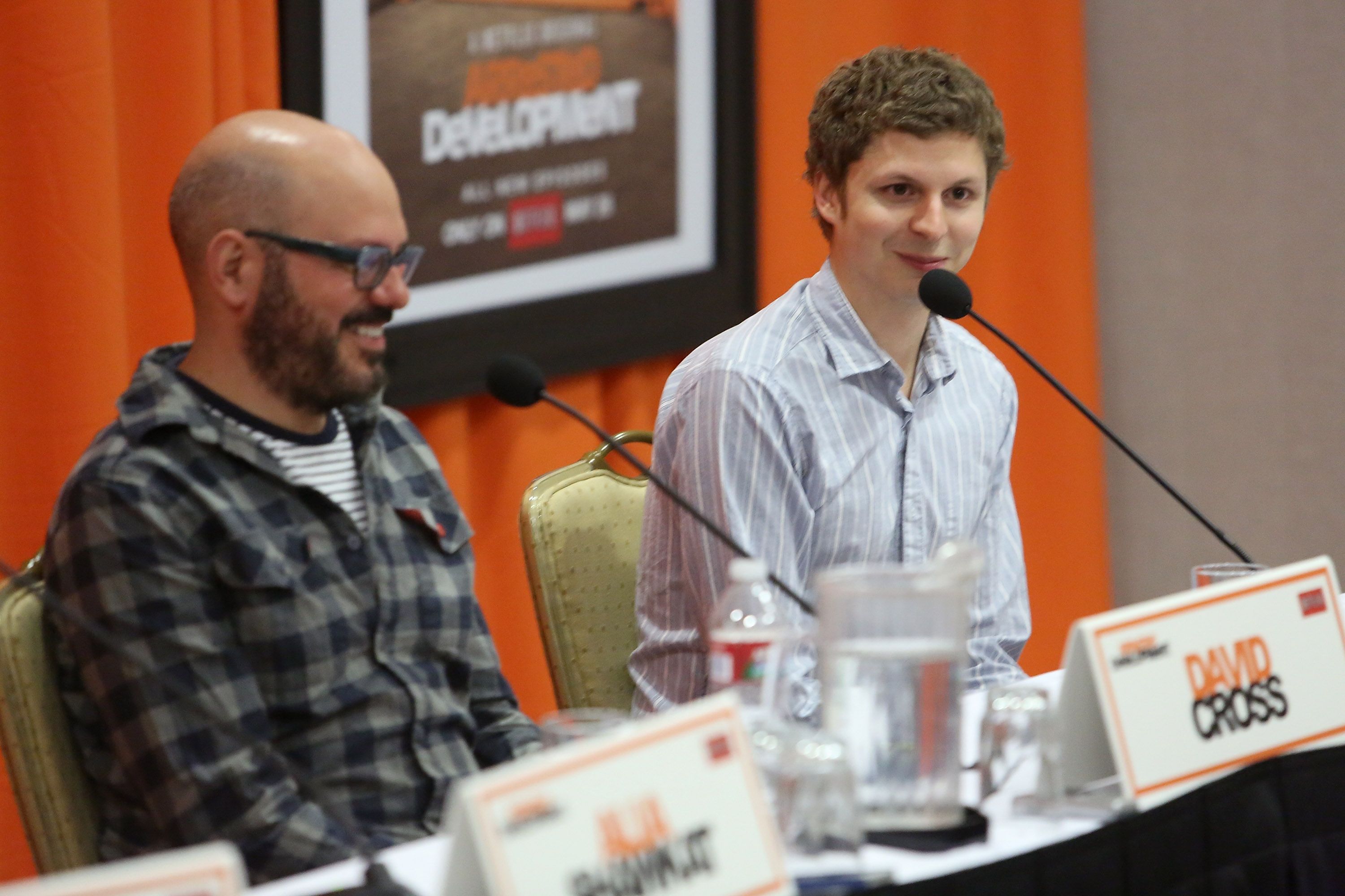 Michael Cera and David Cross at the Arrested Development press conference <blockquote class=