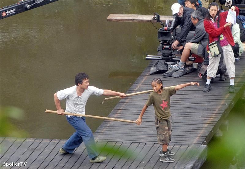 Jackie Chan and Jaden Smith on the set