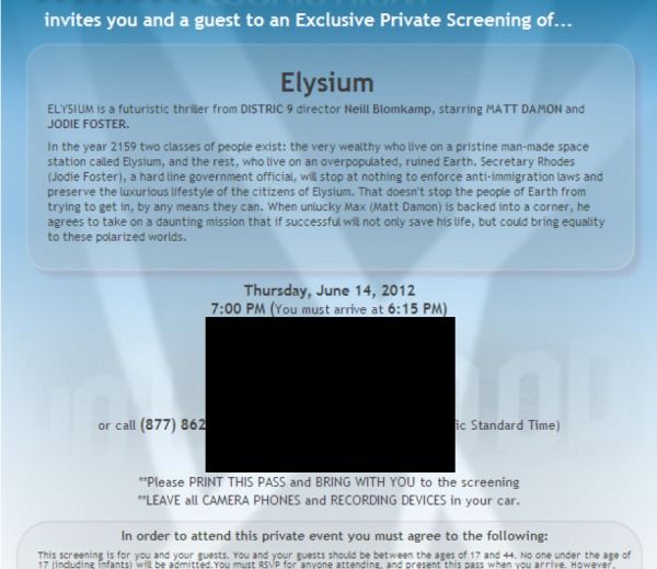 Elysium Screening Ticket Photo