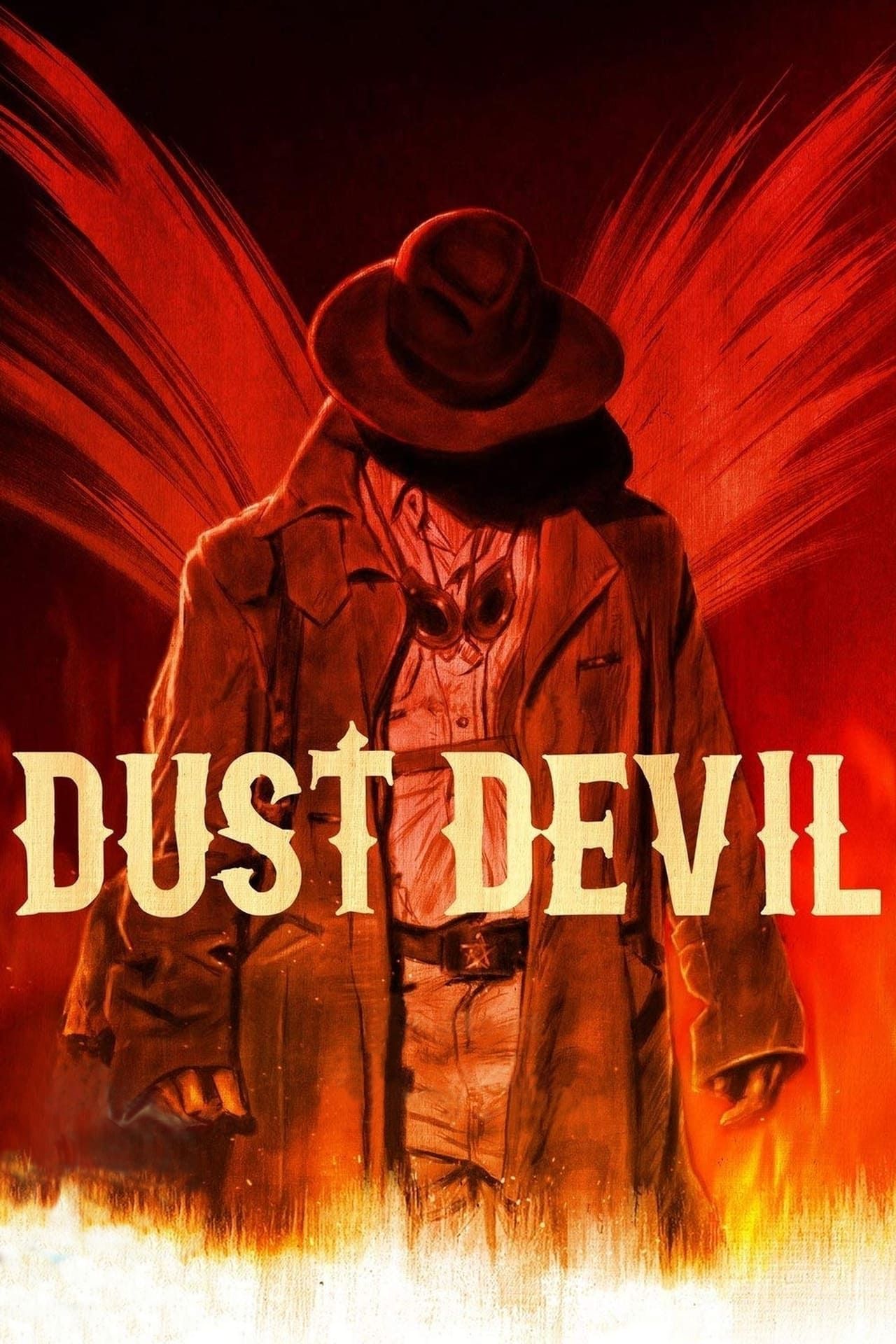 Dust Devil movie poster of a cowboy with wing-like stripes behind him