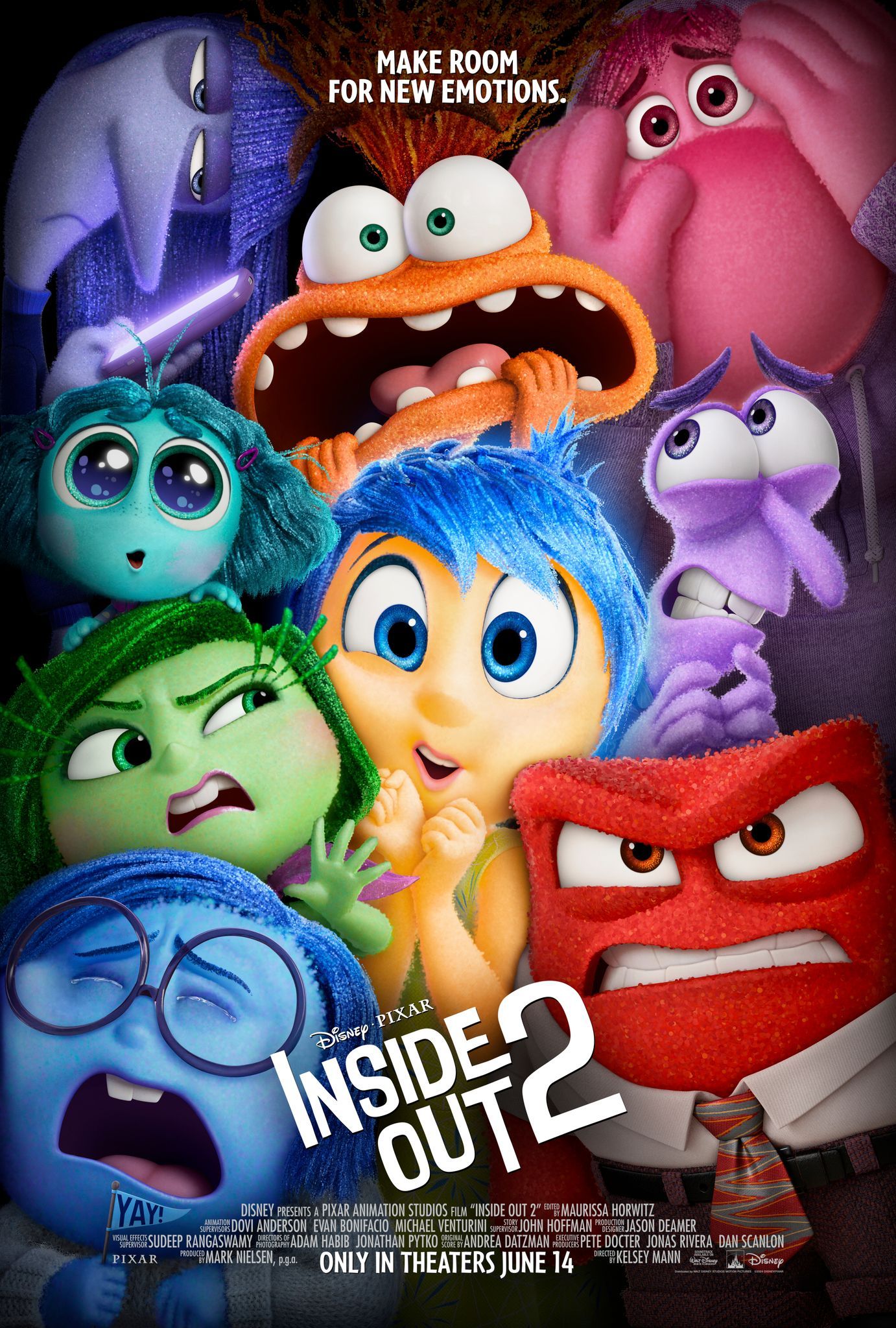 Inside Out 2 Poster Showing Joy and the Other Emotions Squished Together