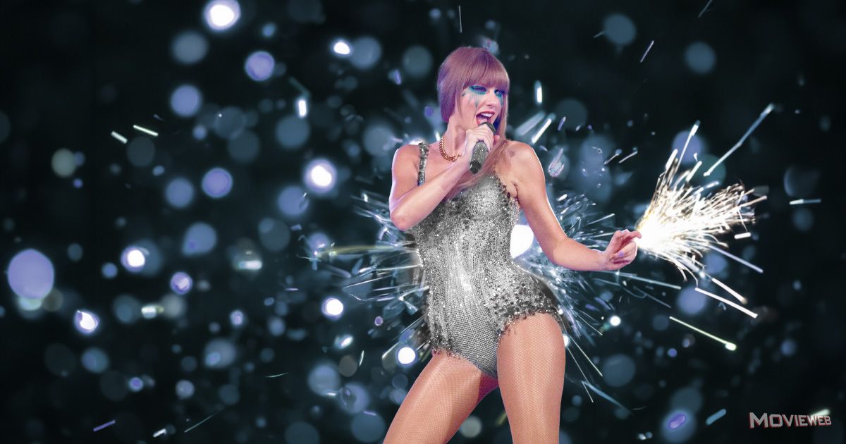 Taylor Swift on stage performing with a dazzler edit.